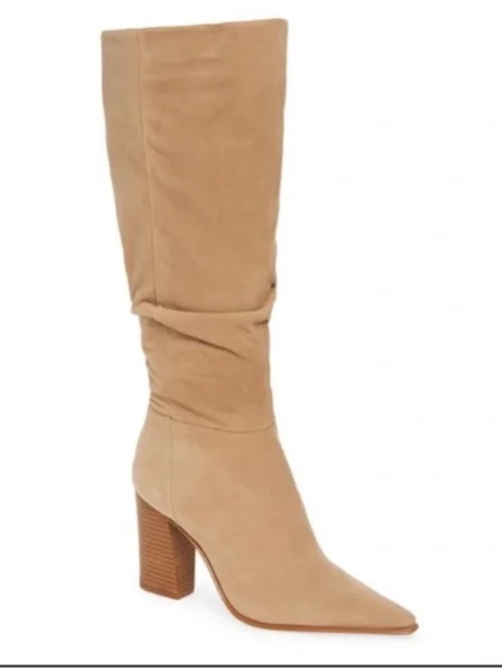 Vince Camuto Derika Knee High Pointed-Toe Suede Boots in Beige
